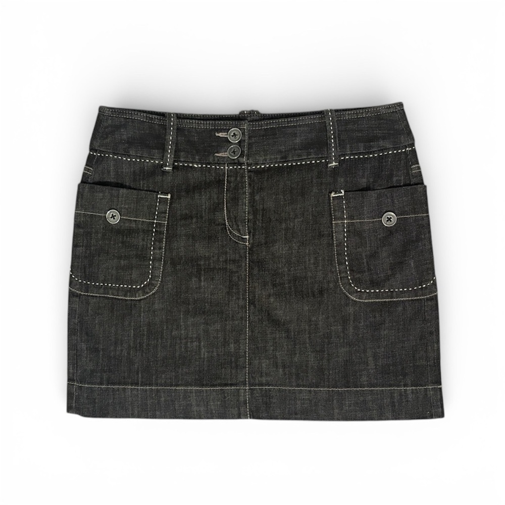 Y2K Stitch Detail Black Denim Skirt